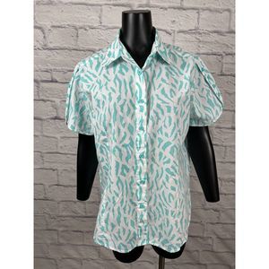 American Sweetheart Turquoise Button Up Short Sleeve Blouse Vtg 90's Womens Sz L